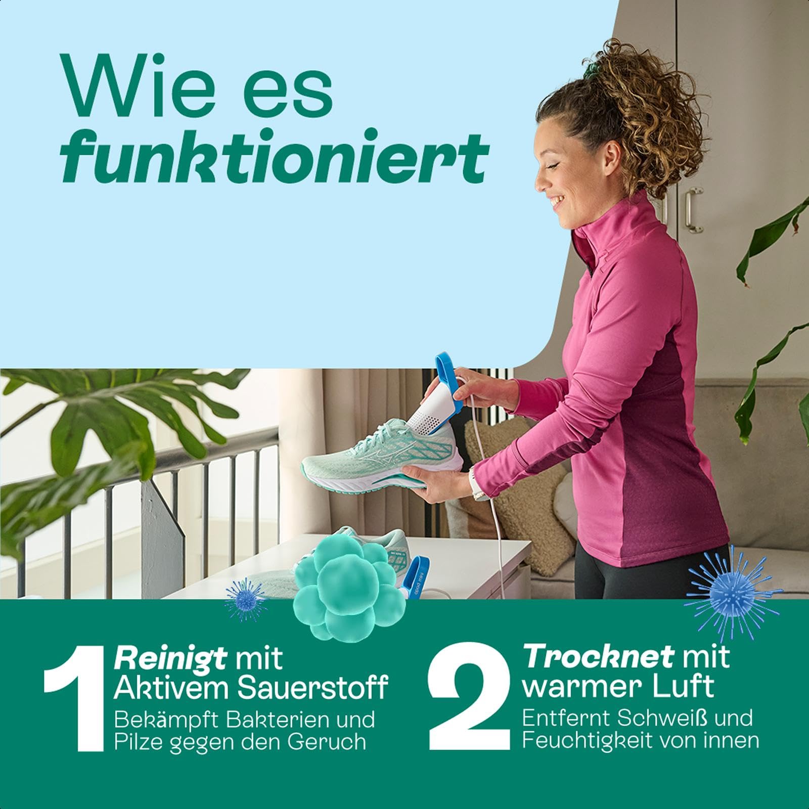 Shoefresh Opod Mini Elektrischer Schuhtrockner & Schuhdeo | Tragbares Schuhdeo gegen Geruch antibakteriell mit leistungsstarkem Lüfter | Fußballschuhe, Turnschuhe, Boxhandschuhe | USB-C Adapter, Timer