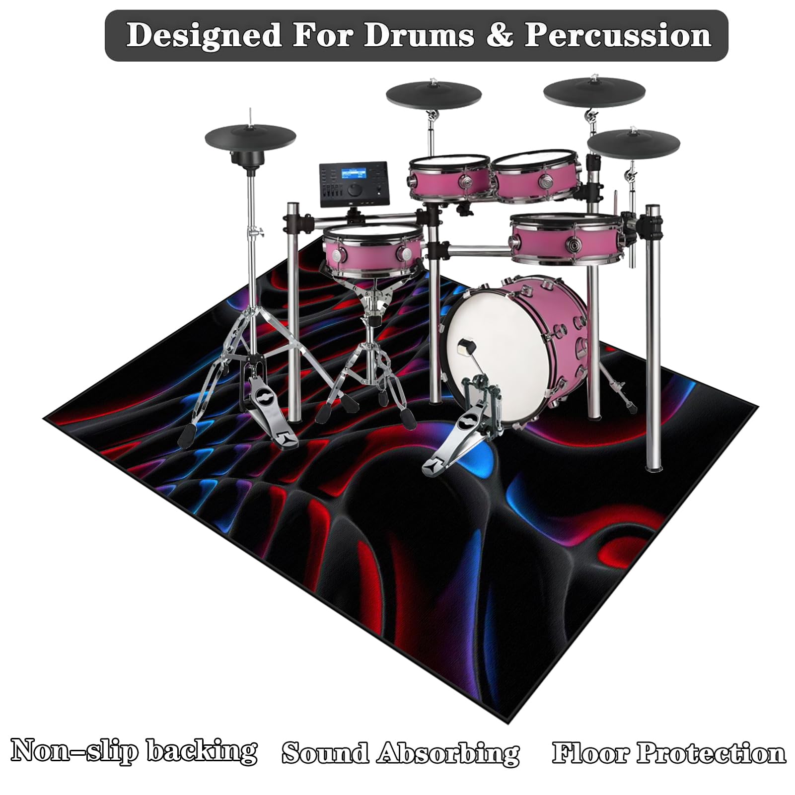 Tapis Insonorisé Batterie, Tapis de Tambour antidérapant, 110 x 80 cm Tapis de Sol Drum Mats, Tapis de Batterie électronique, Couverture de Tambour Tapis Batterie Acoustique Insonorisant