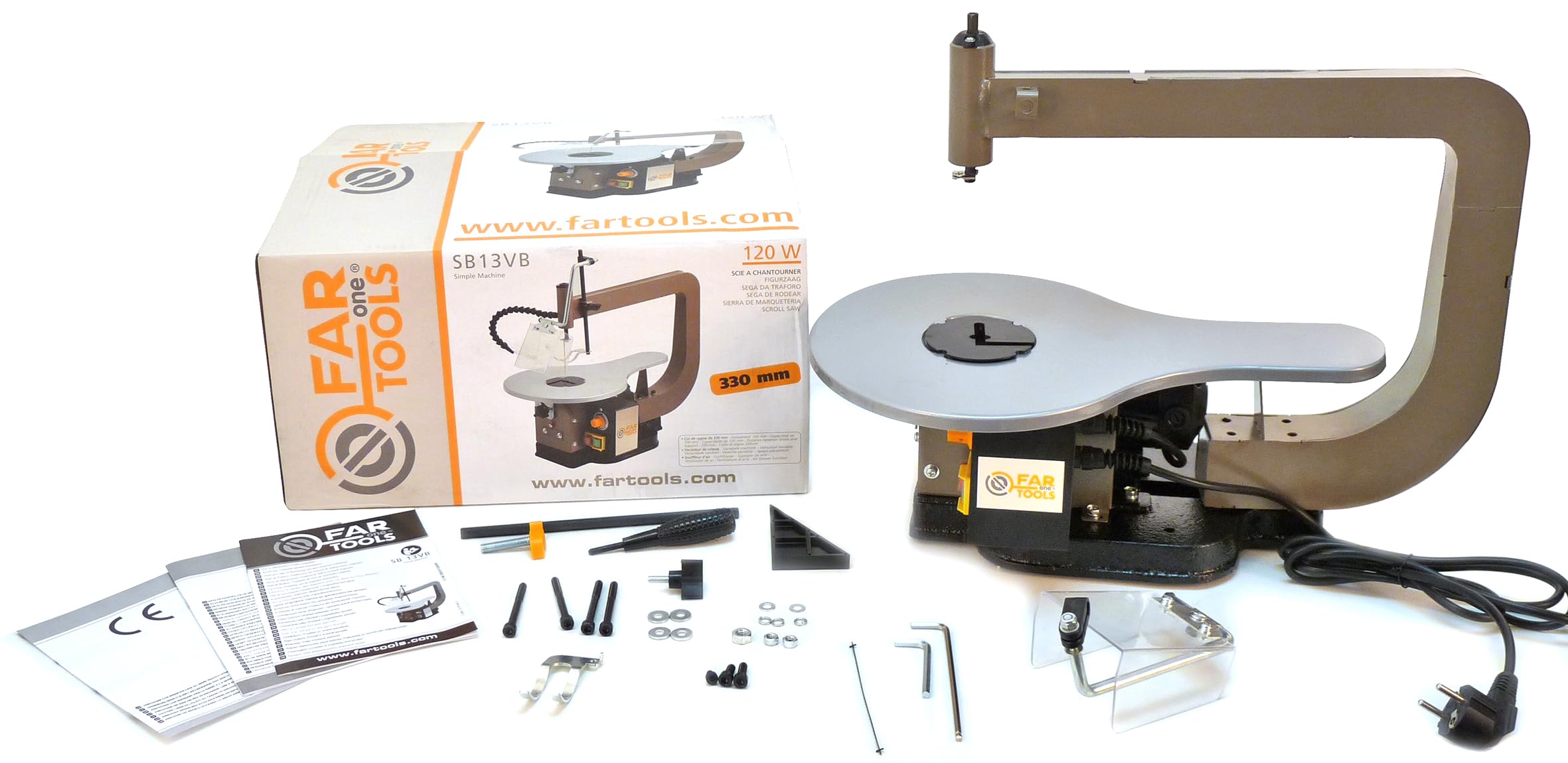 Fartools One Scie à chantourner 120W 415x250mm inclinable 45° vitesse variable 400-1600tr/min capacité coupe 330x70mm