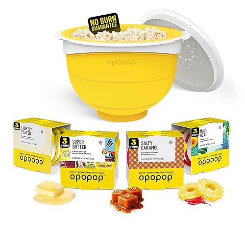 Opopop Palomitas de maíz para microondas, paquete variado de 12 palomitas de maíz gourmet, palomitas de maíz de silicona plegable, máquina para