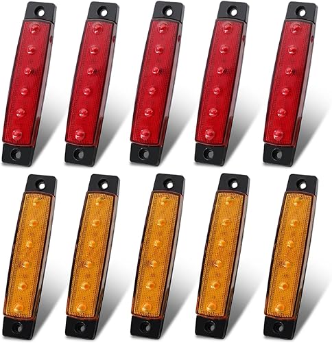TMH 10 Pcs 38 Inch Red  Amber 6 LED Side Marker Fender Lights Indicators Clearance Lamp for Trailer Truck RV Lorry Van Boat Bus ATV UTV Waterproof