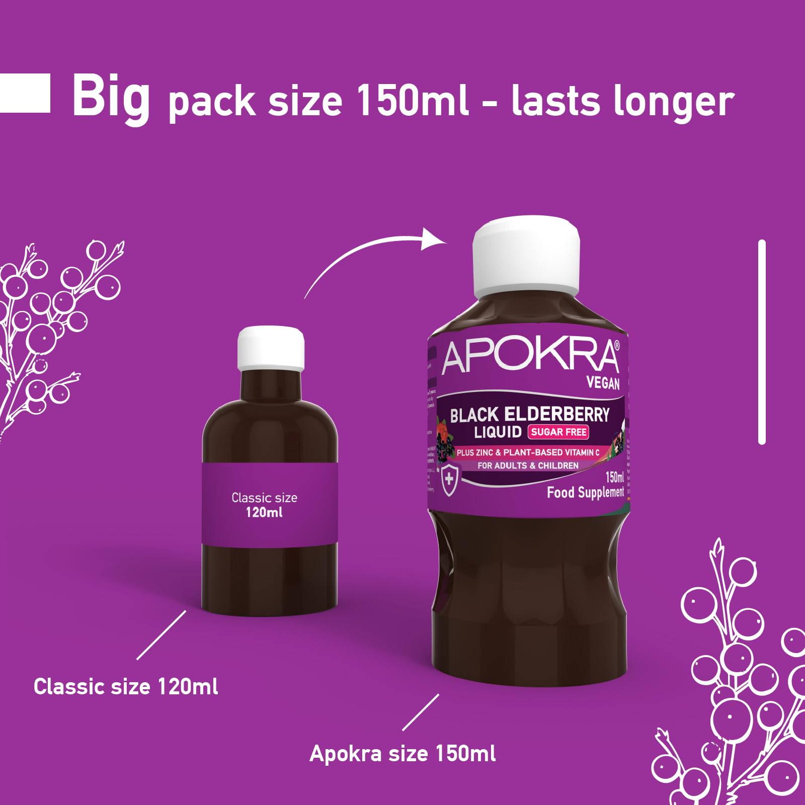 Sciroppo di Sambuco Senza Zuccheri con Vitamina C Naturale e Zinco | Bottiglia Grande 150ml | Vitamina C Acerola | Per Adulti e Bambini | Potenziatore del Sistema Immunitario | Aroma Naturale di Frago