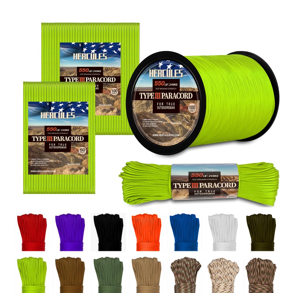 HERCULES Cuerda de paracaídas Tipo III Paracord 550, Cuerda de paracaídas de 50 pies, Color marrón Desierto para Cuerda de Camping, Cuerda de Supervivencia — view 20