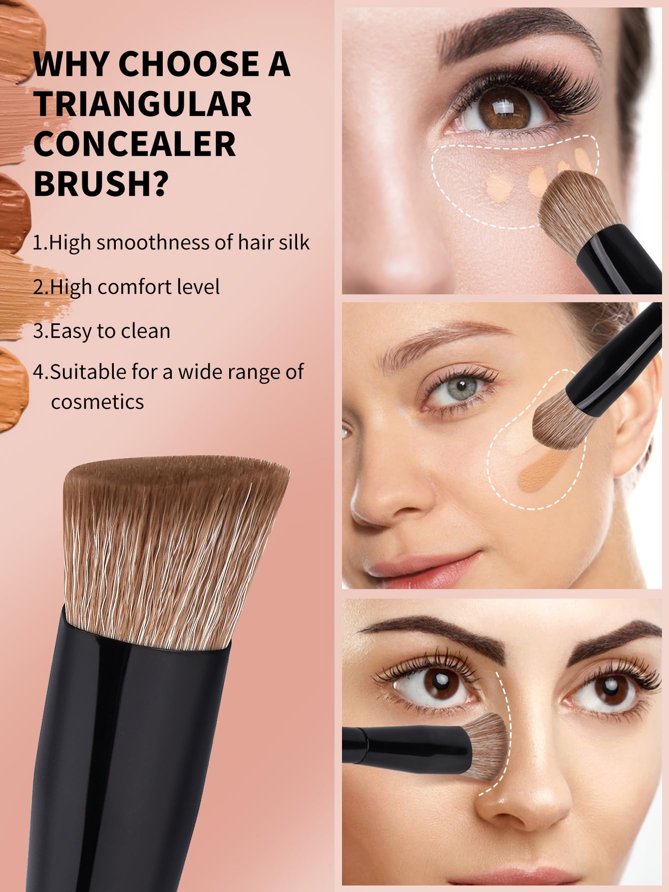 MAANGE Pennello per make-up per fondotinta, 4 pezzi Premium Foundation & Correttore Brush (piatto/obliquo/arrotondato obliquo/appuntito) per fondotinta liquida, crema, polvere e contouring