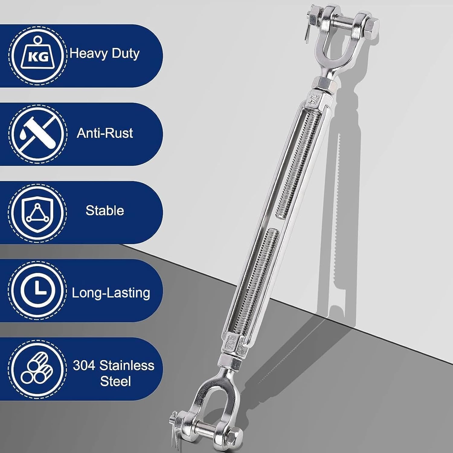 Lot de 4 tendeurs en acier inoxydable 304 1/4 M6 - Limite de charge de travail de 725,7 kg - Tendeur de câble pour câbles - Tendeur de fil pour voile d'ombrage, tyrolienne de cour