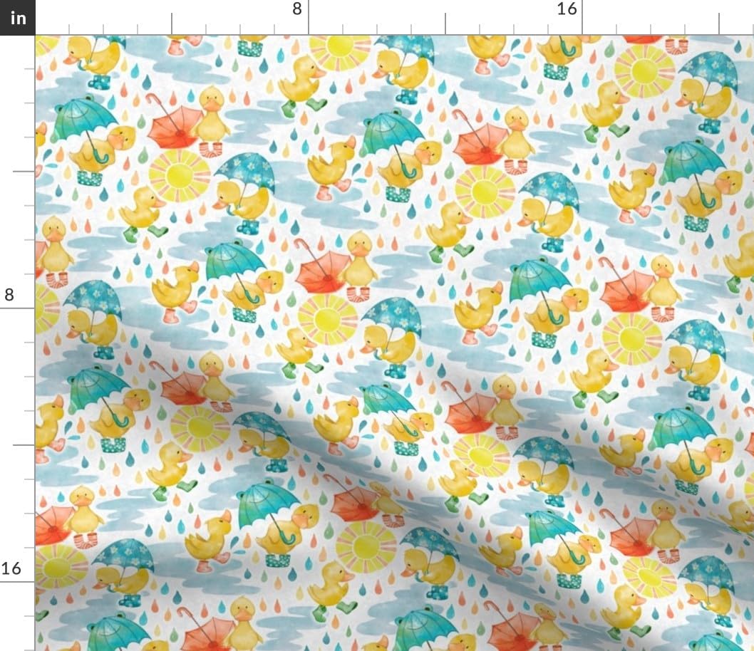 Spoonflower Fabric - Baby Duck Rainy Days Muddy Puddles Welly Boots Puddle Jumping Blue Printed on Petal Cotton Fabric Fat Quarter - Sewing Quilting Apparel Crafts Decor