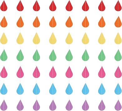Boieo Raindrop Garland, 2 Strands, 20 ft Rainbow Paper Party Decor