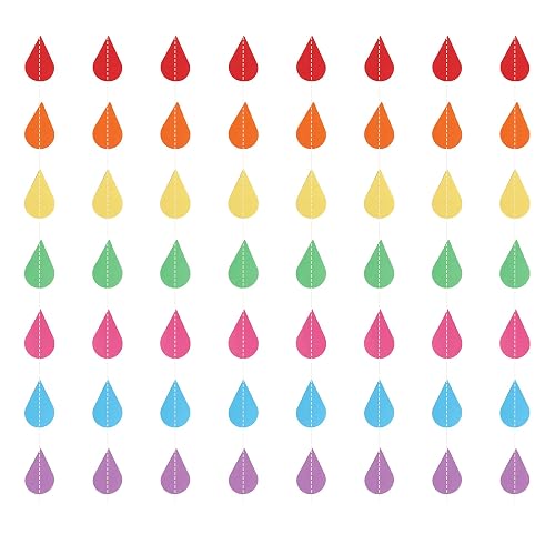 Boieo Raindrop Garland, 2 Strands, 20 ft Rainbow Paper Party
