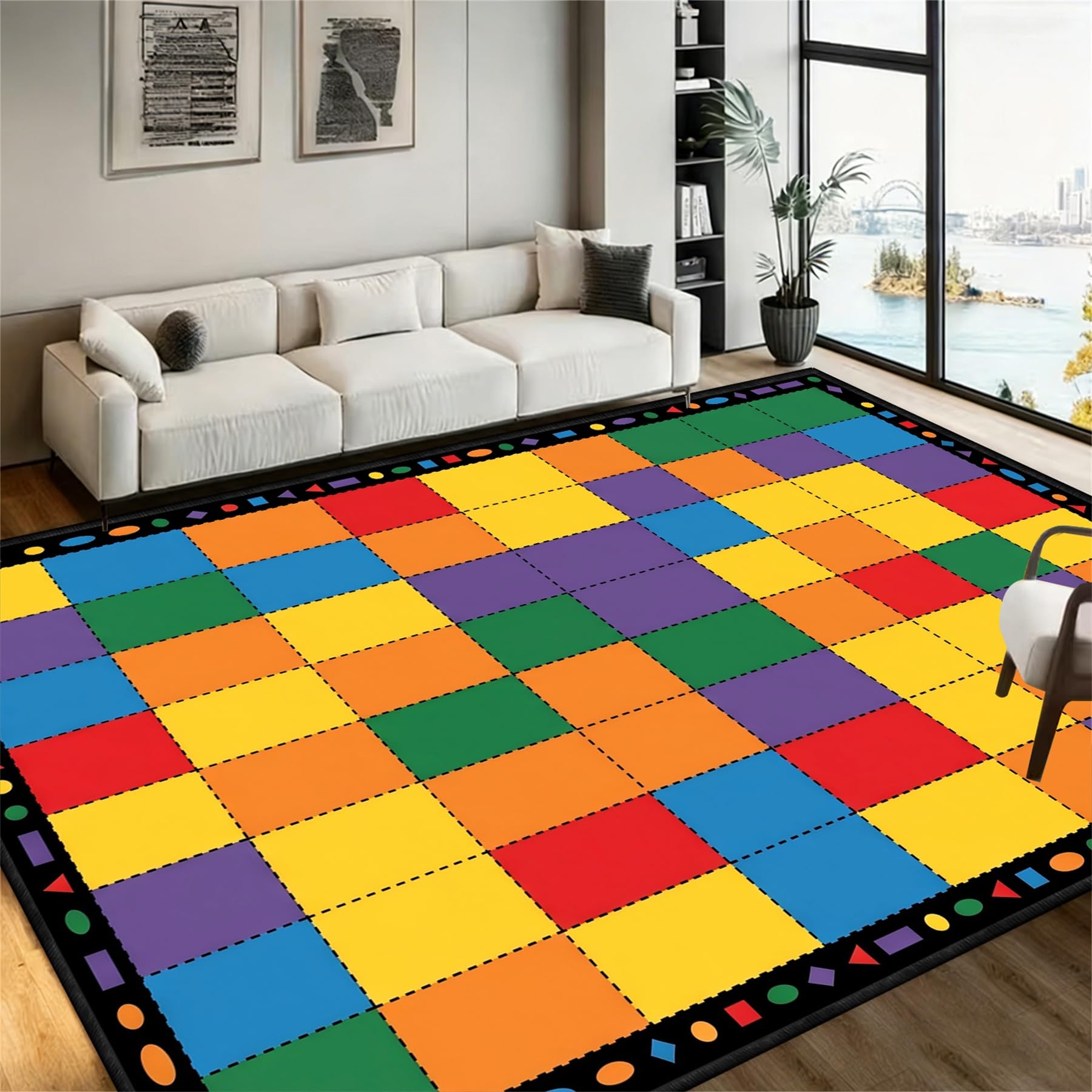 60x90cm Colour Block Kids Play Rugs Washable Non Slip Nursery Carpet