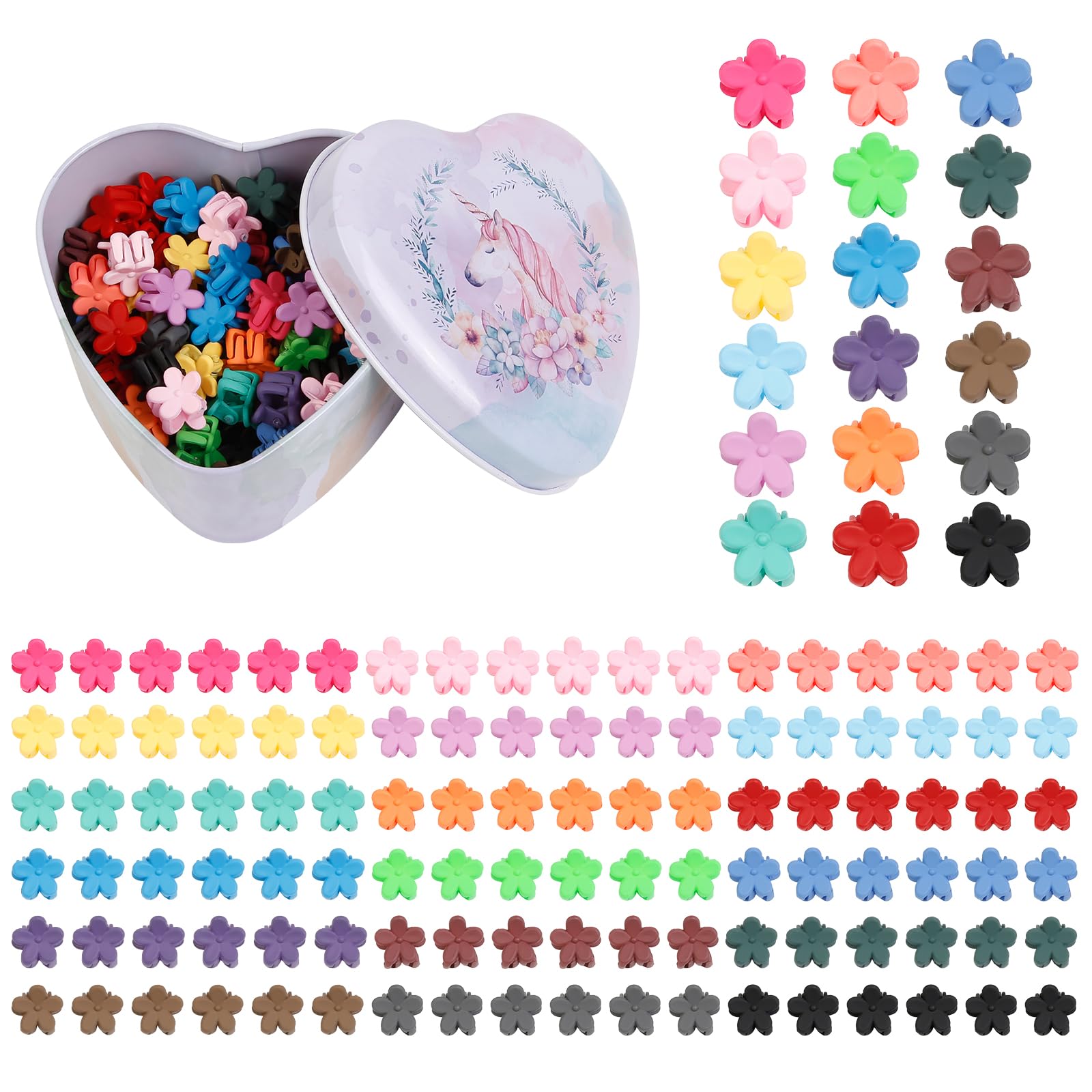 WOVOWOVO 108Pcs Mini Flower Hair Clips - Colorful Small Hair Clips for Women Girls Flower Claw Clips Cute Baby Hair Clip for Thin Hair Toddler Hair