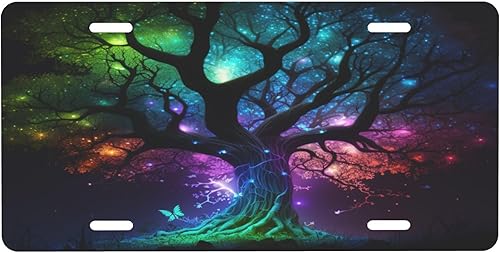 Miniatura 32 de Árbol de la vida - Placa de matrícula colorida abstracta divertida de aluminio para placas delanteras decorativas, impermeables, sin óxido, A: