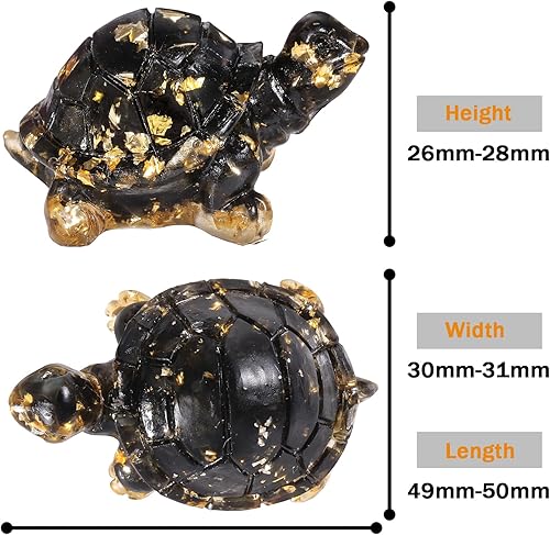 Miniatura 2 de mookaitedecor 2 piezas de estatua de tortuga de cristal de obsidiana negra, figura de tortuga de resina, piedra de bolsillo para decoración del