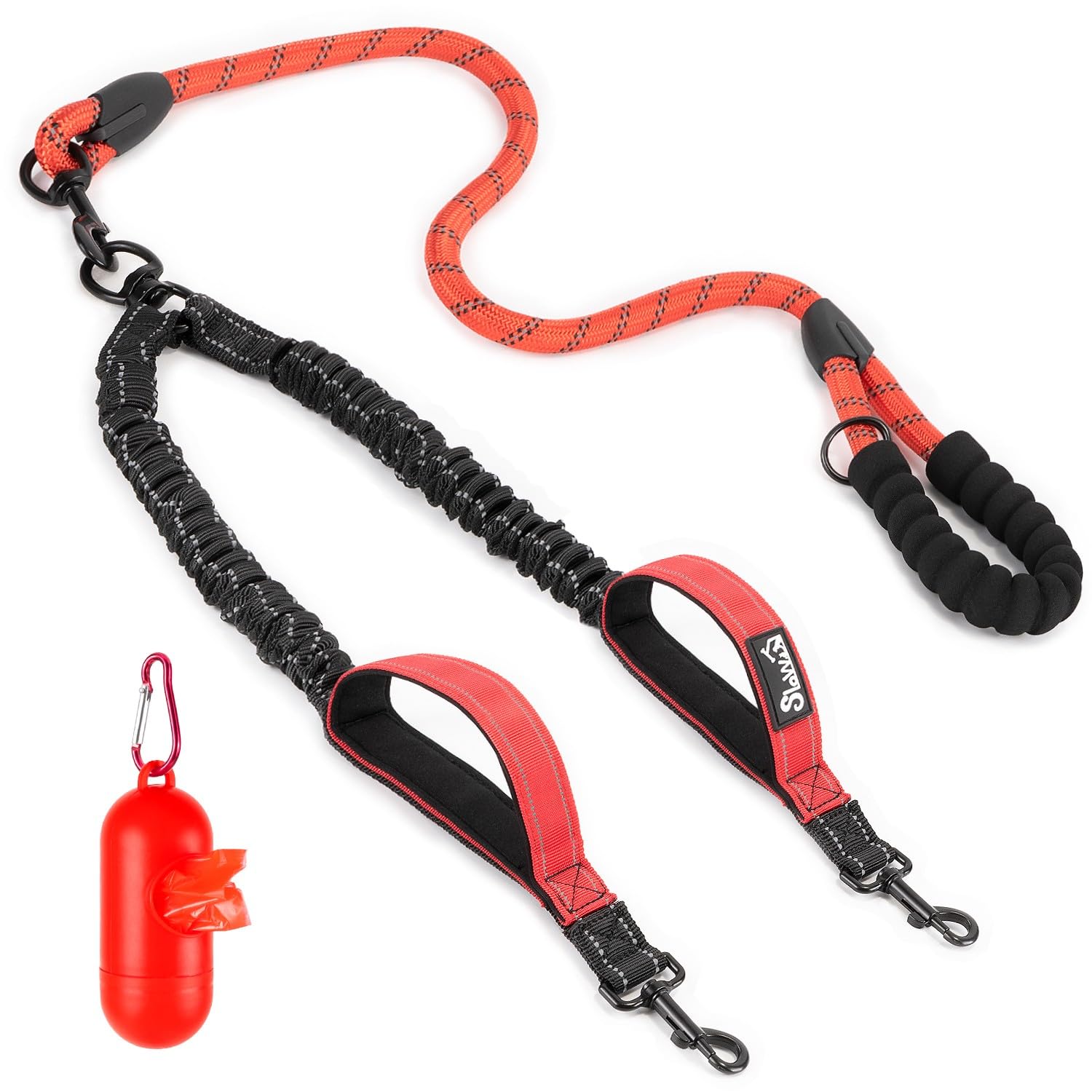 SlowTon Doble Correa para Perros sin enredos - Cable Reflectante Giratorio de Alta Resistencia Giratorio de 360 °, Entrenamiento para Caminar Amortiguador para 2 Perros medianos pequeños