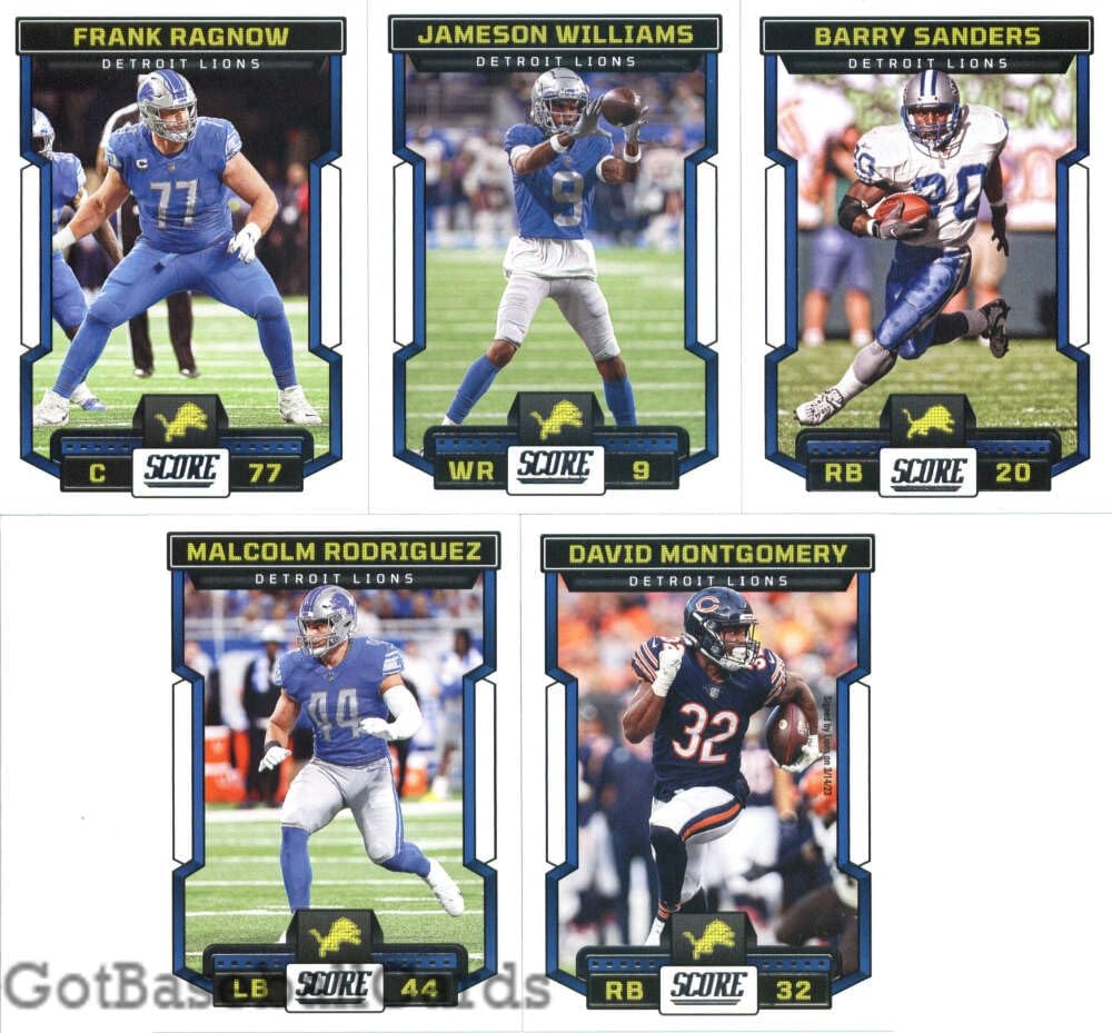 2023 Score Veteran Detroit Lions Team Set of 10 Cards: Jared Goff(#79), Amon-Ra St. Brown(#81), D'Andre Swift(#82), Aidan Hutchinson(#83), Penei Sewell(#84), Frank Ragnow(#85), Jameson Williams(#86), Barry Sanders(#87), Malcolm Rodriguez(#88), David Montgomery(#100) - Sportscard Superstore