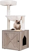 Vista 9 de Hey-brother Árbol para gatos con caja de arena, torre para gatos todo en uno para gatos de interior con hamaca grande, cama, estación de alimentos