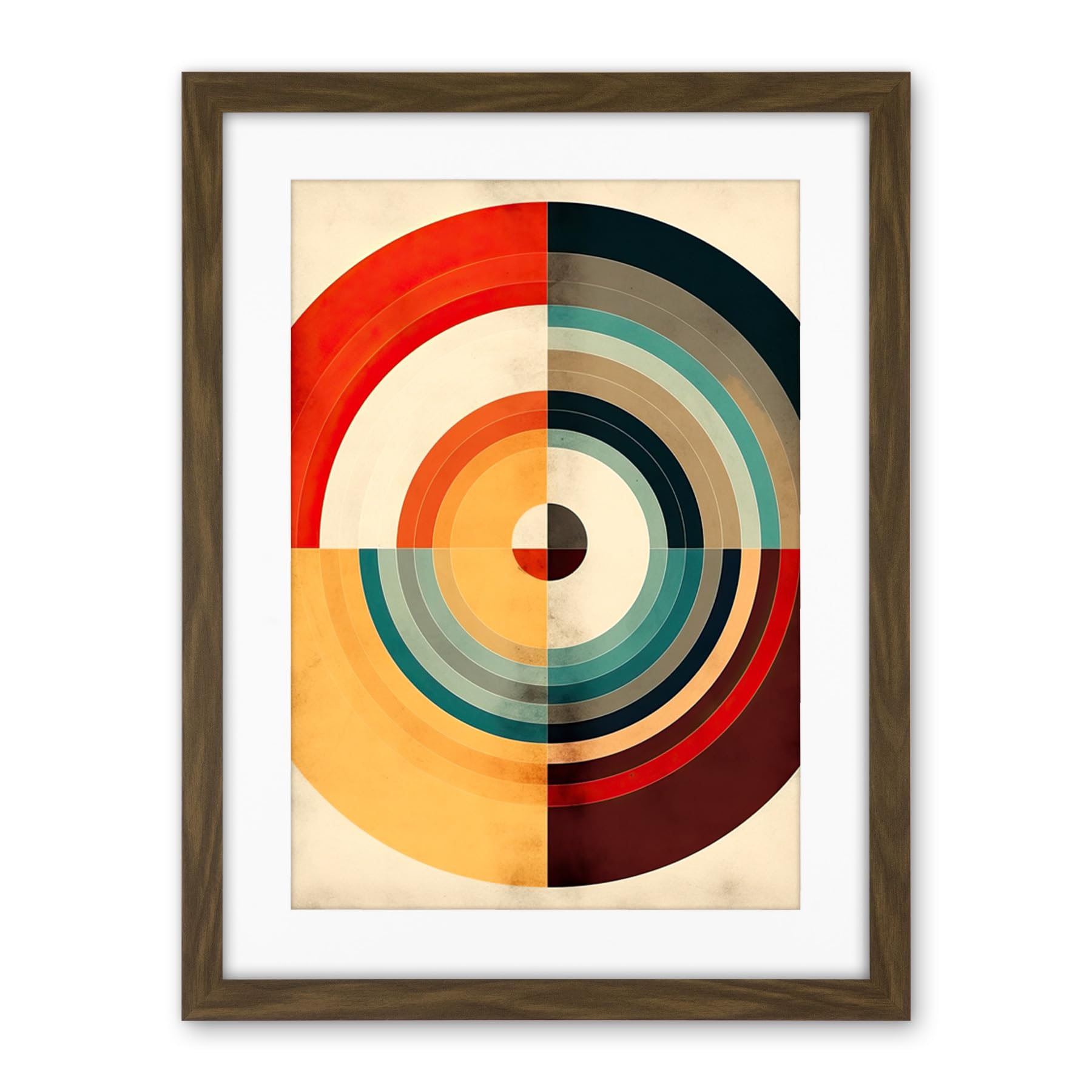 Artery8 Concentric Circles Bauhaus Style Minimal Colourful Vintage Artwork Framed Wall Art Print 18X24 Inch