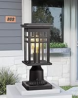 Vista 3 de zeyu 20068-P BK - Lámpara de poste para exteriores, con pantalla de vidrio transparente y acabado negro, 20068-P BK