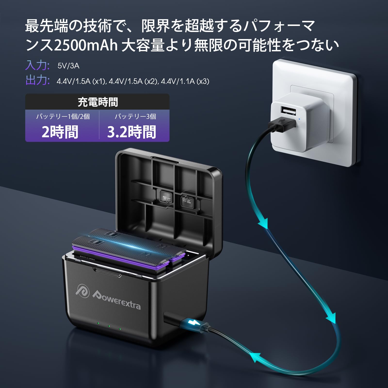 Powerextra Inst a 360 X4 アクションカメラ用バッテリー2個 2500mAh