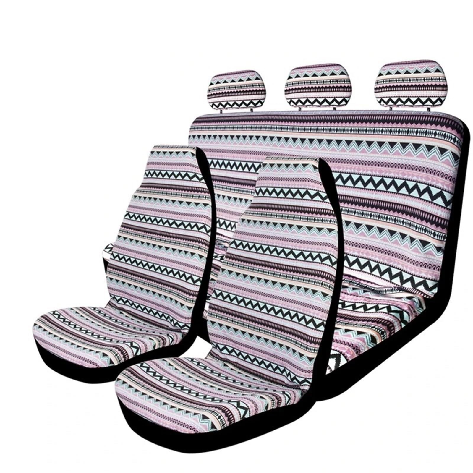 Coprisedili Coprisedili Universali Lavabili Per Auto A Righe Set Completo Con Cuscinetti Per Cintura Di Sicurezza Coprivolante(Pink White)