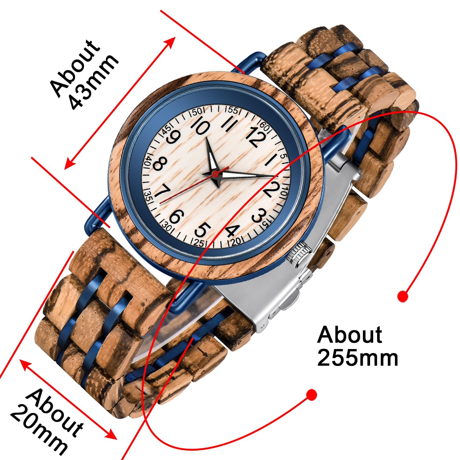 Tiong Herren Holzuhr Holz Bambus Invertierte Geometrische Herrenuhren Analoge Quarzuhr für Männer Handgemachte Holzuhren