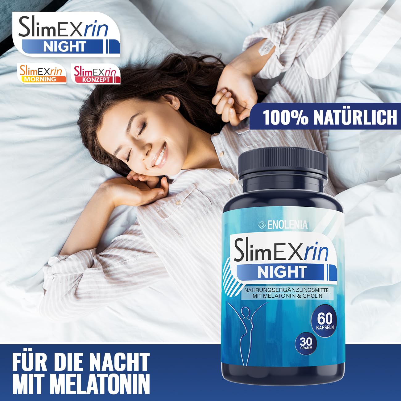 SlimEXrin® NIGHT BURN - Kapseln mit 0,5 mg Melatonin & Cholin - Abnehmen & Stoffwechsel Rezeptur mit Glucomannan - Extrem, schnell & endlich - verbesserte Nachtformel - für Frauen + Männer