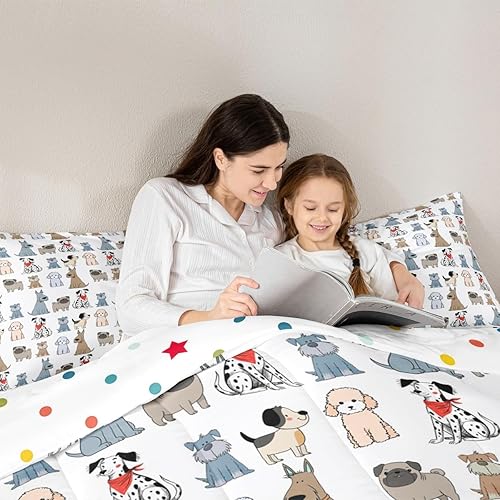 Miniatura 5 de Erosebridal Juego de edredón de perros lindos para niños, juego de ropa de cama de cachorro de carlino de dibujos animados para niñas y niños,