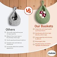 Vista 3 de Halidali Hanging Fruit Baskets for Kitchen, 3 Pack Boho Cotton Rope Handwoven Vegetable Storage Wall Mounted Large Organizing Basket for Farmhouse