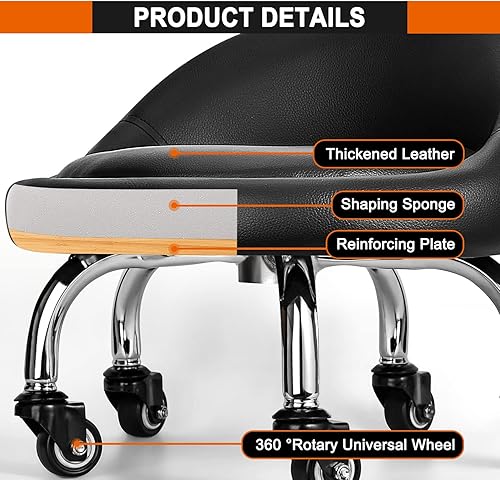 Miniatura 4 de Taburete rodante de baja altura con respaldo, silla rodante de baja altura, taburete bajo con ruedas para garaje, tienda, oficina en casa, M