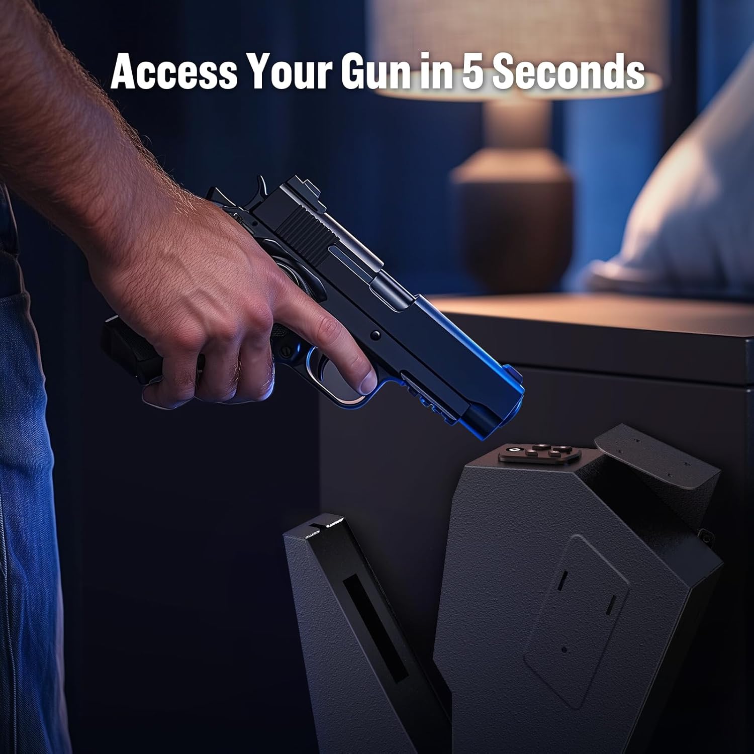 ADIMO Handgun Safe, Sturdy Steel Keypad Hidden Gun Safe for 3-Way Drop-Down Install, Light&Silent Mode Quick Access Gun Safe for Car Desk Bedside Use, Keep Kids from Firearms Key Lock