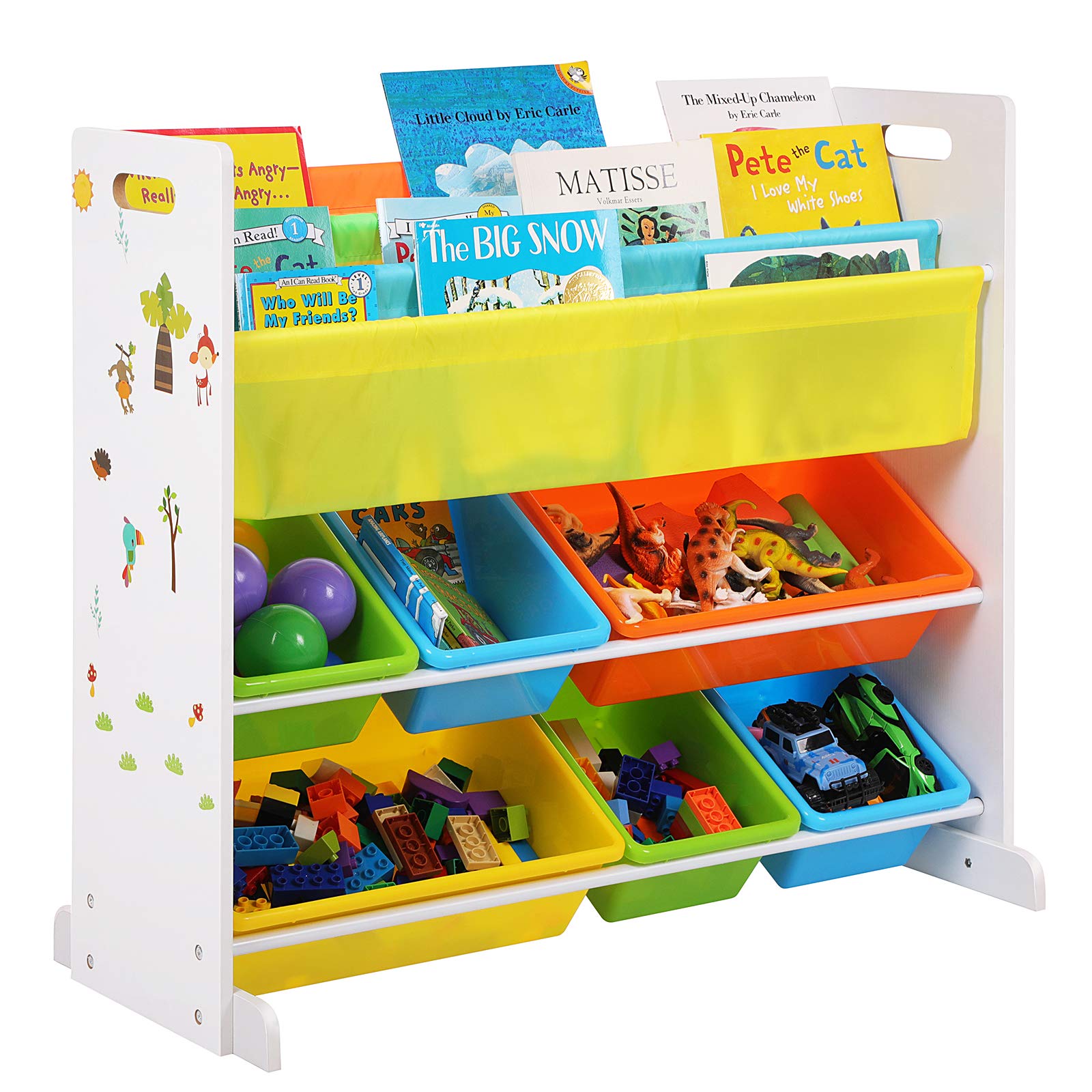 SONGMICS Wooden Book Storage Rack Toy Boxes and Storage Unit with Anti