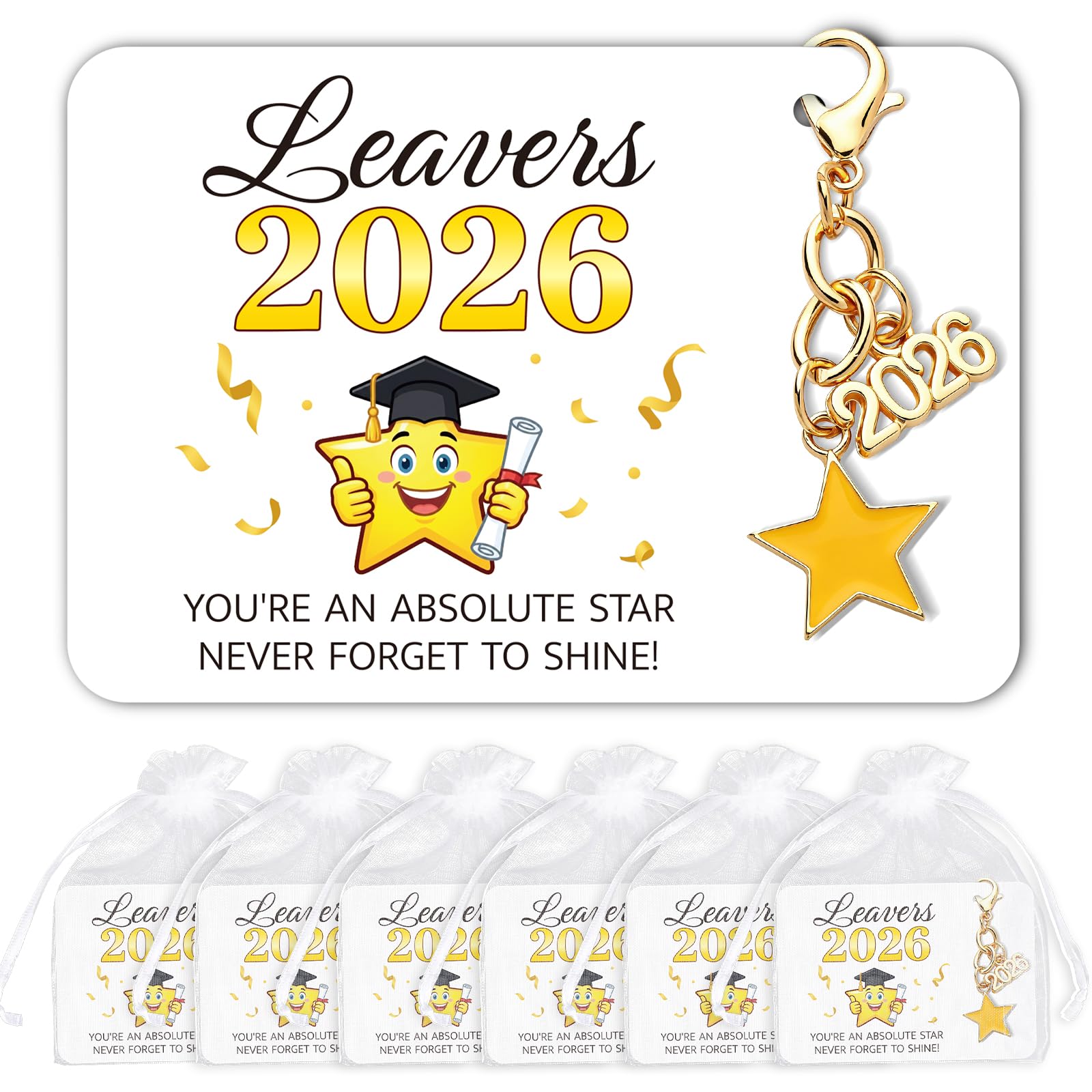 DOORIO Graduation Keyring Card, 6 Sets School Leaver Gifts from Teachers Graduation Gift Card Bulk for Students Graduation Party Favours Keepsake (Star)