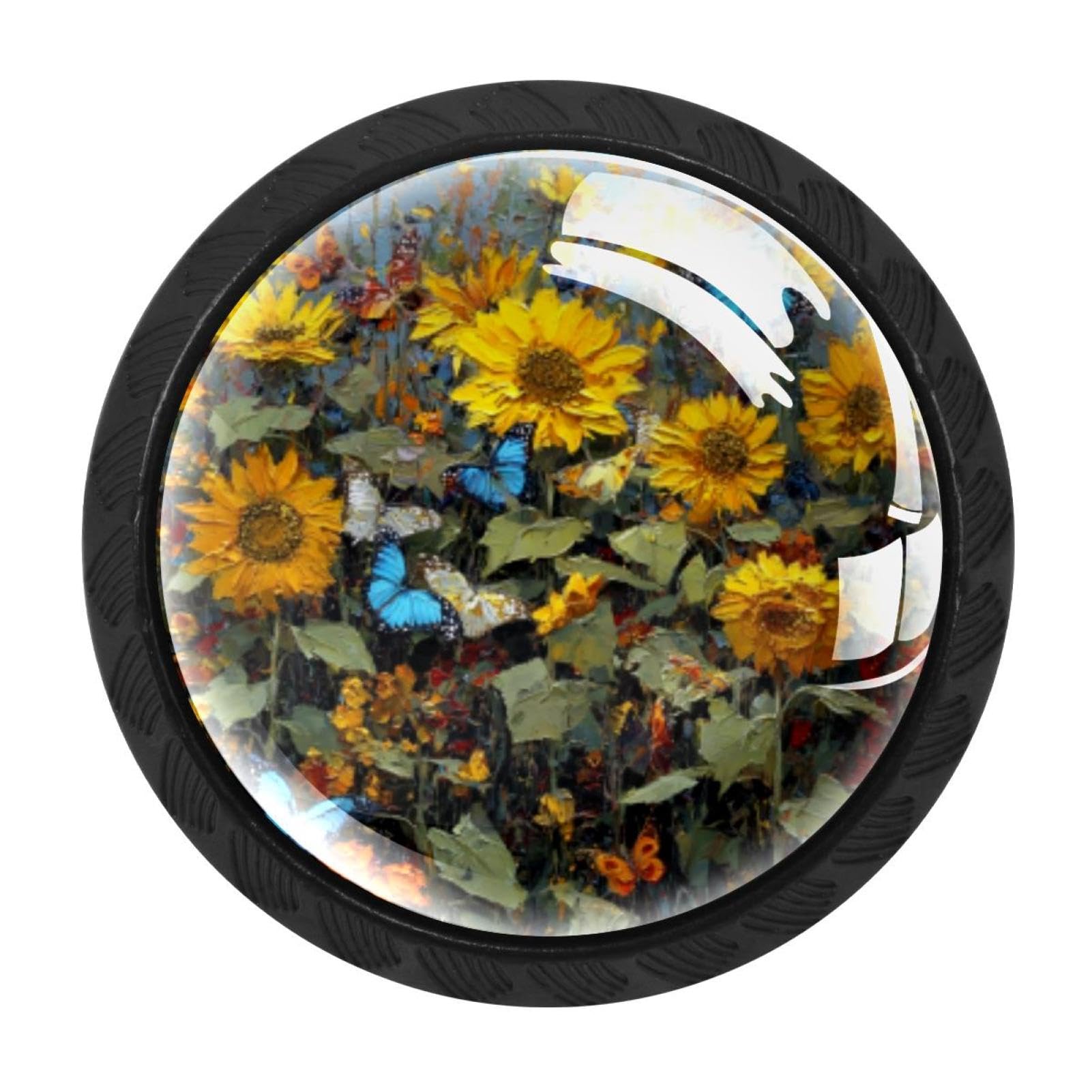 CHENZZZZ 4 PCS Butterflies Sunflowers (3) Crystal Glass Cabinet Knob Drawer Pull Handle for Kitchen Cupboard Dresser Wardrobe etc