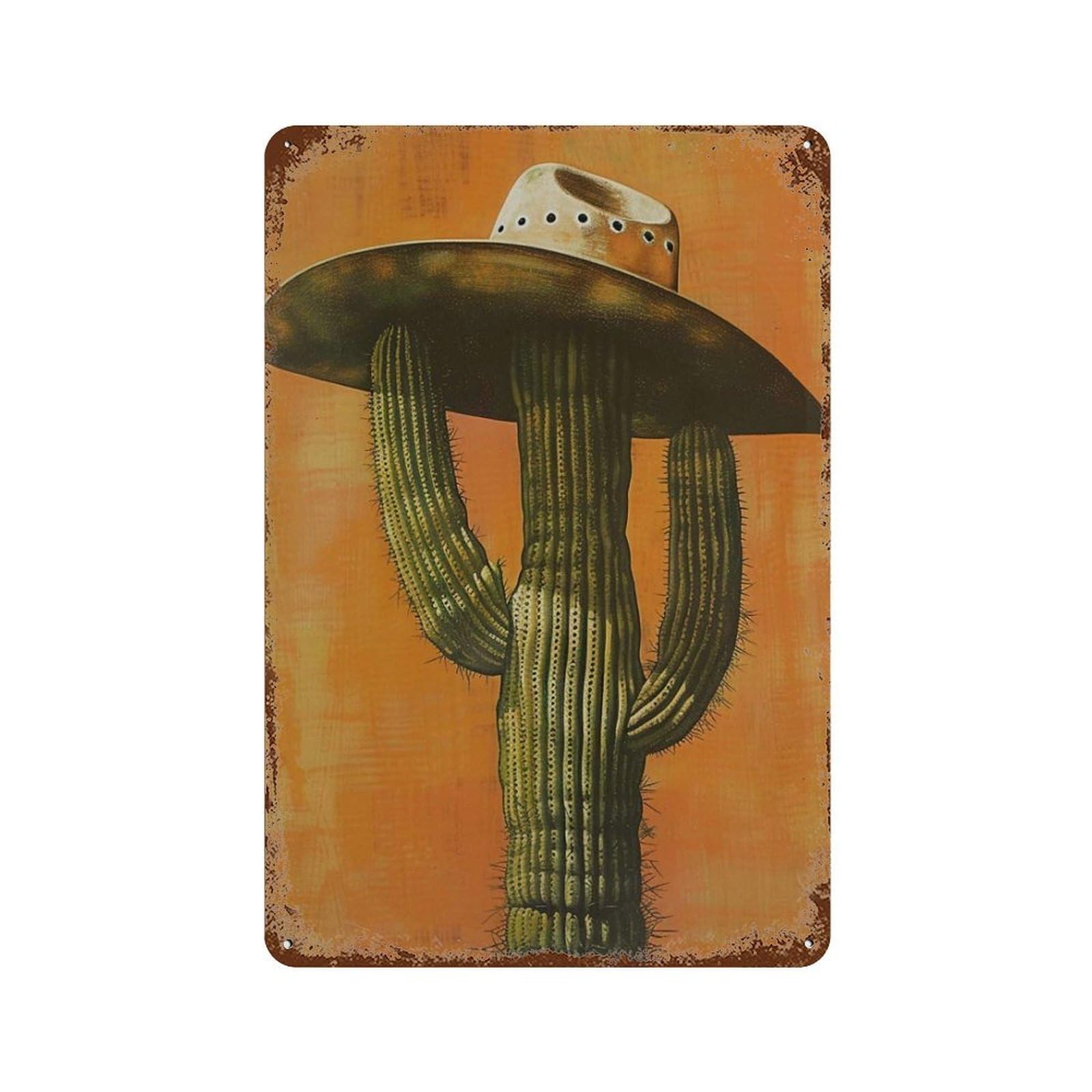 xiaoxiaoshen Cowboy Cactus Funny Western Bold Desert with Hat Quirky Southwestern Wall Decor Art Metal Tin Poster Modern Home Decor Art Home Bar Shop Decorations Vintage Sign 30x20cm