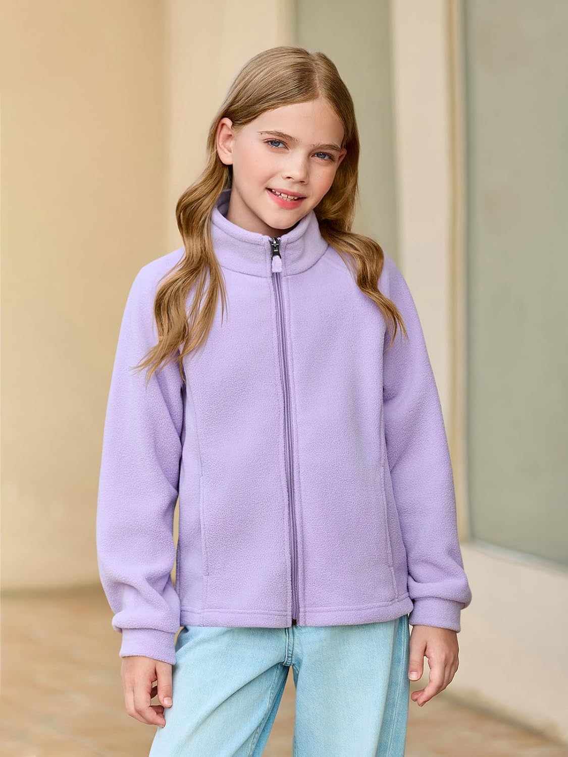 Haloumoning Girls Polar Fleece Jacket Kids Full Zip Lightweight Fall Winter Coat Outerwear with Pockets 5-14 Years - Image 4