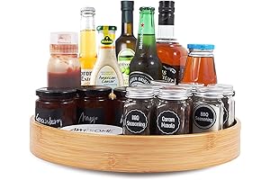 14" Lazy Susan Turntable: Bamboo Organizer for Kitchen, Cabinet, or Pantry