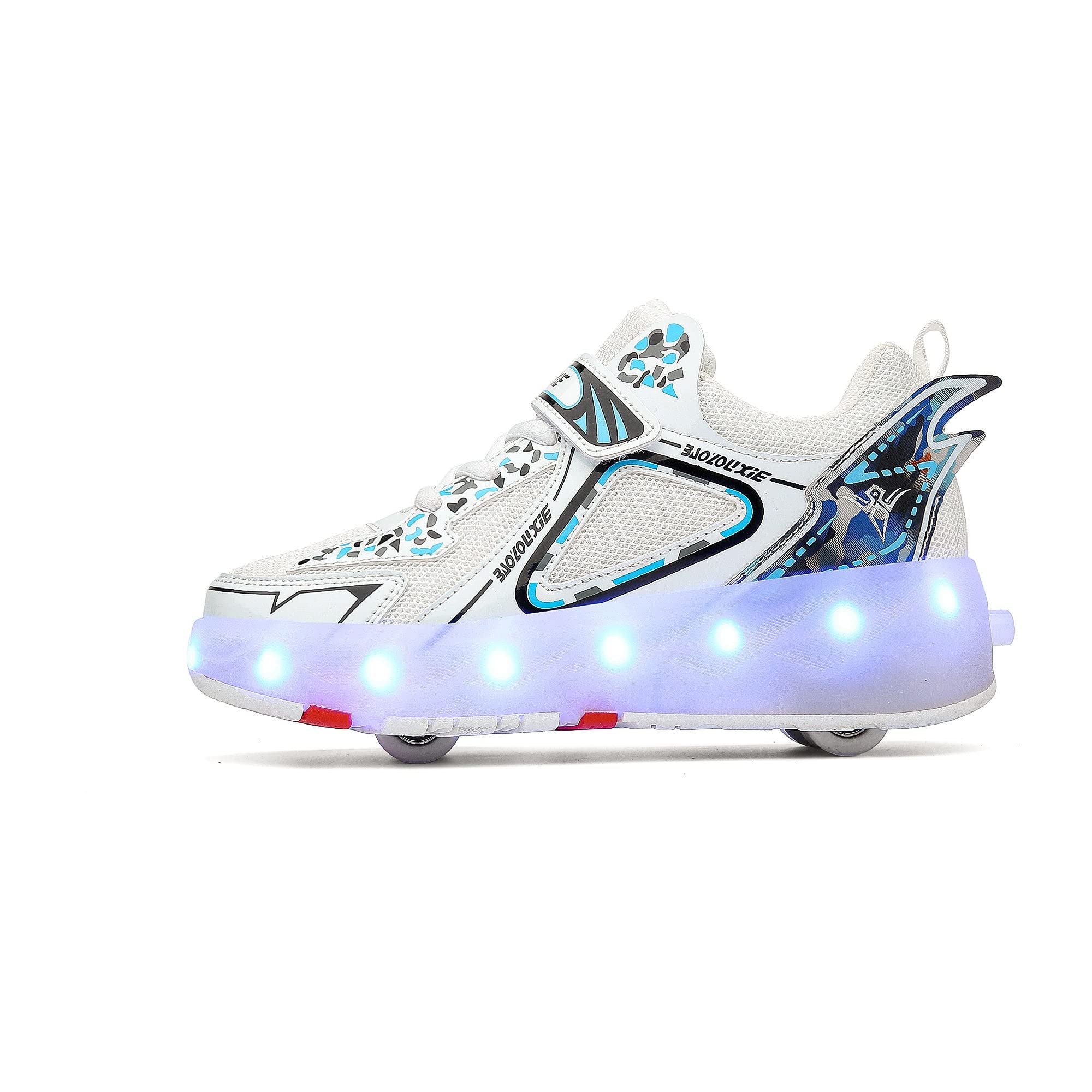 Jungen Mädchen Rollschuhe Schuhe Mit 4 Rollen Skateboardschuhe, Verstellbar Jugend Schuhe mit Rollen und LED Licht, Multifunktionale Sportschuhe Outdoorschuhe für Kinder Erwachsene…