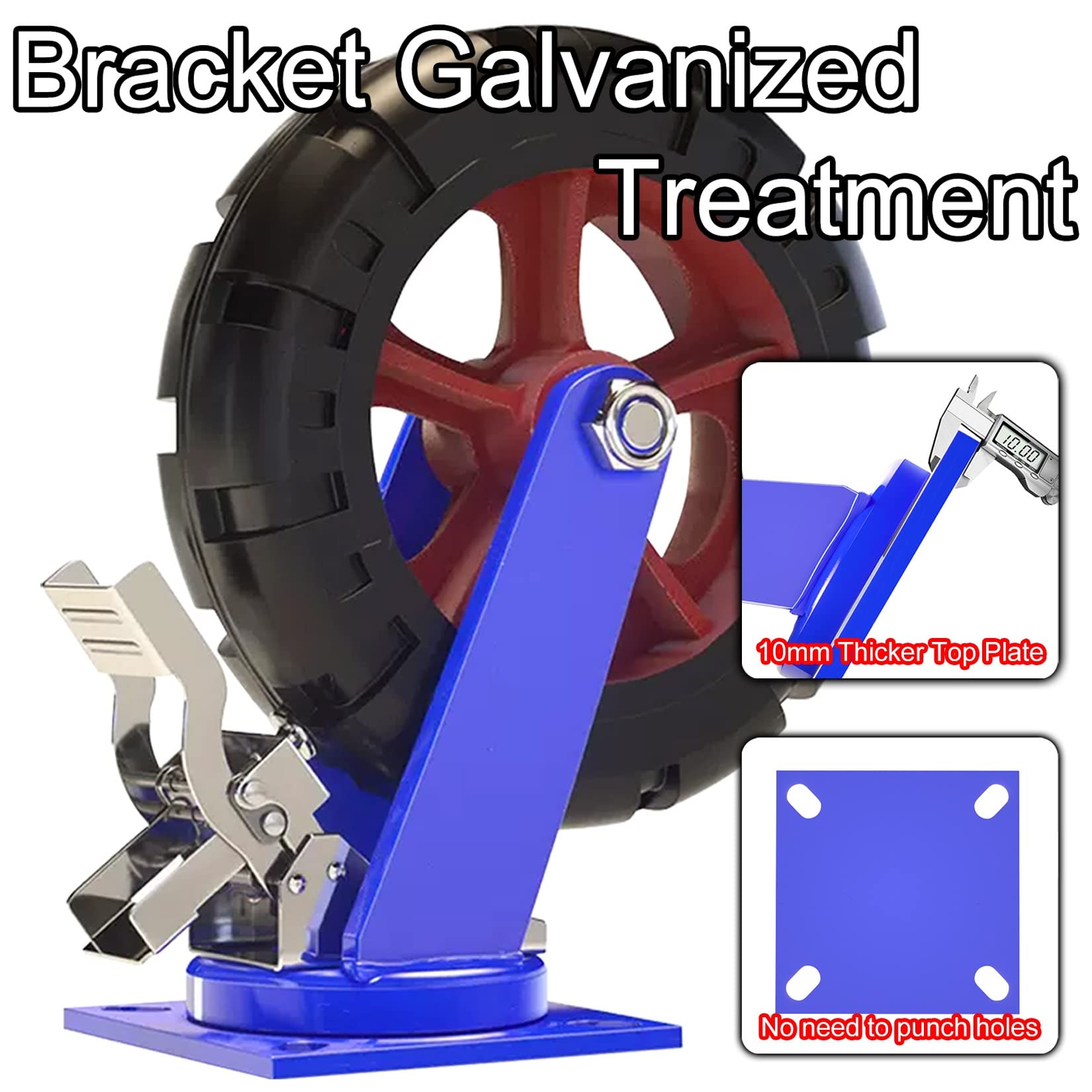 ESOYAWE 4er-Packung Ø 150mm 200mm 250mm 300mm Schwerlast Stielrollen, Pannensichere Vollgummi Lenkrolle Mit Bremse, Industrie Transport Lenkrolle Leicht Zu Installieren, for Trolleys Werkbank