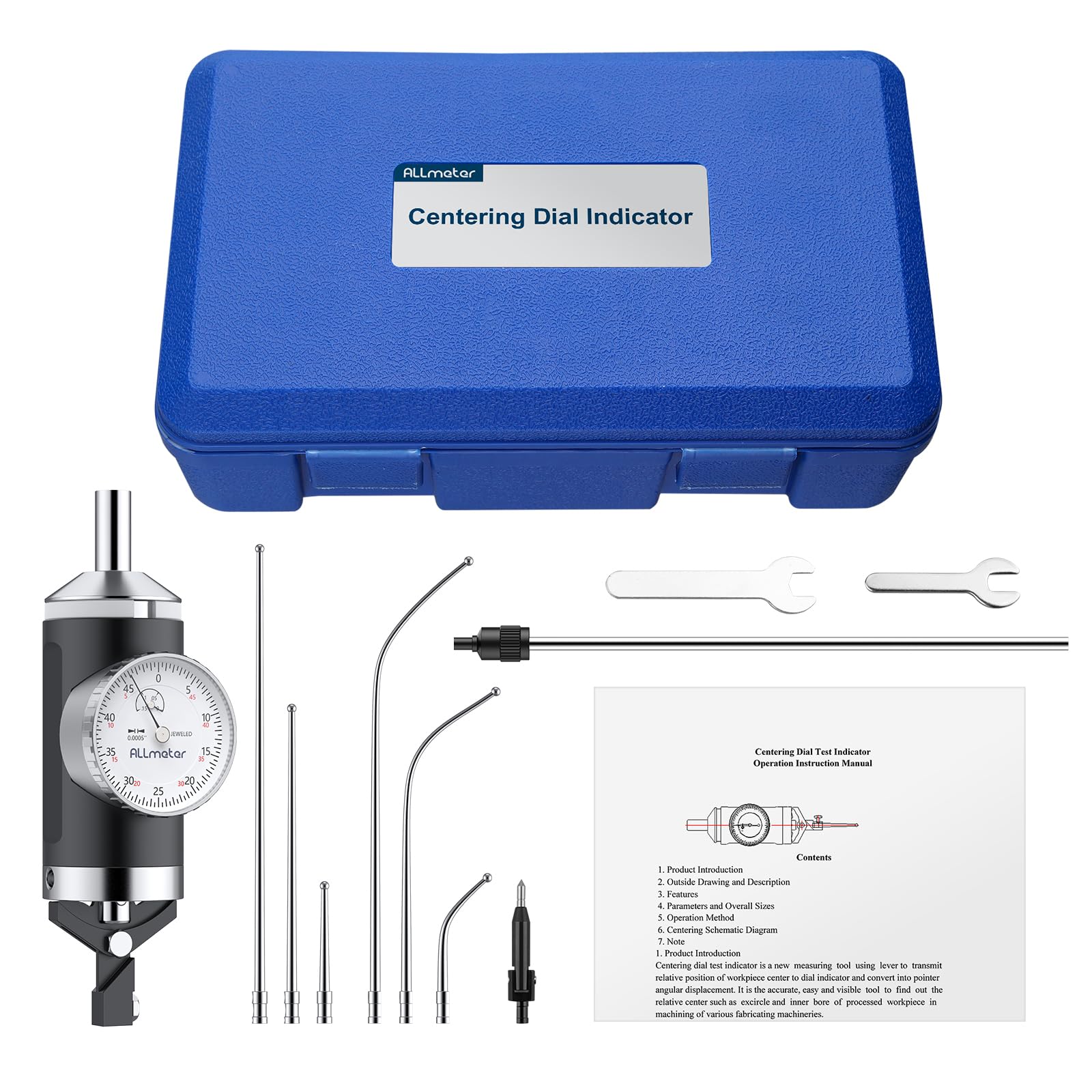 Indicador de prueba con esfera de centrado coaxial, rango de 0 a 0,4 cm con resolución de 0 cm, indicador coaxial para fresadoras y escariadoras, varilla de montaje de sujeción de 0,95 cm