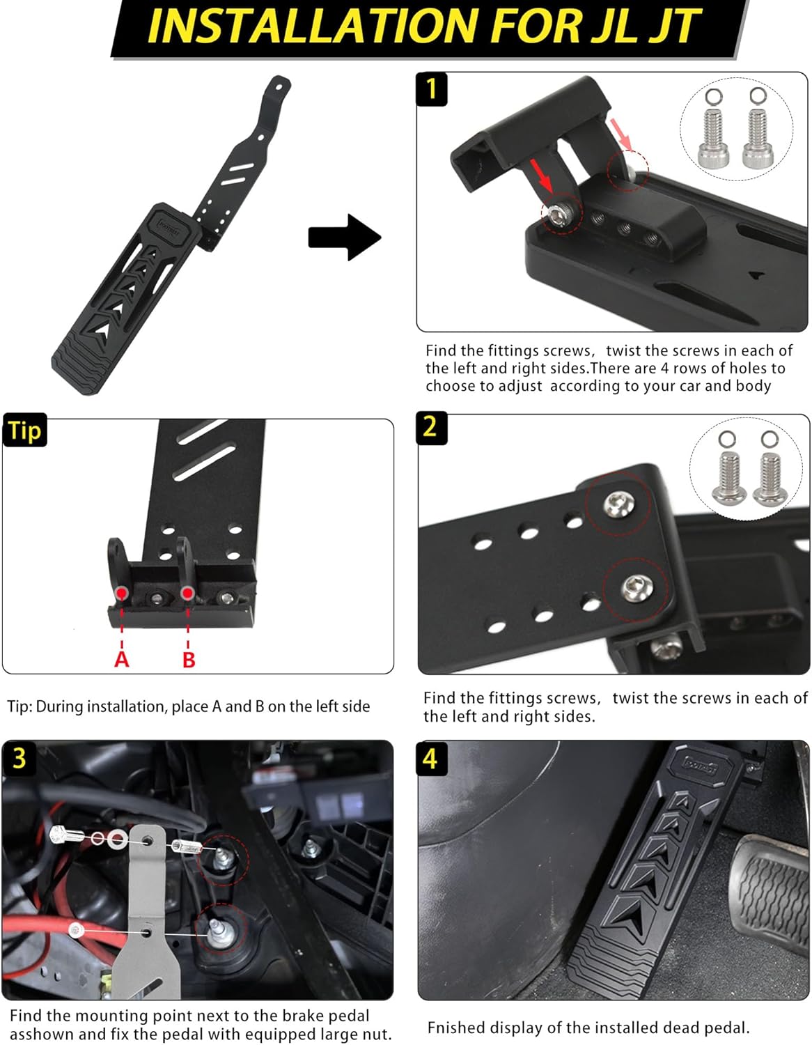Heavy-Duty Adjustable Dead Pedal - for Jeep Accessories Jeep Wrangler JK, JL, Jeep Gladiator JT 2007-2023 - Aluminum Alloy CNC Surface Foot Rest Anti-Slip No Drilling (Not for 4XE and 2023 JLU)