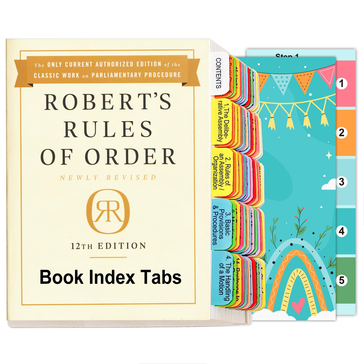 Index Tabs for Robert's Rules of Order Newly Revised, 12th Edition, 84 Color Coded Clear PVC Laminated Tabs with Guidelines, 73 Important Sections Index Tabs and 11 Blank Tabs (Book not Included)
