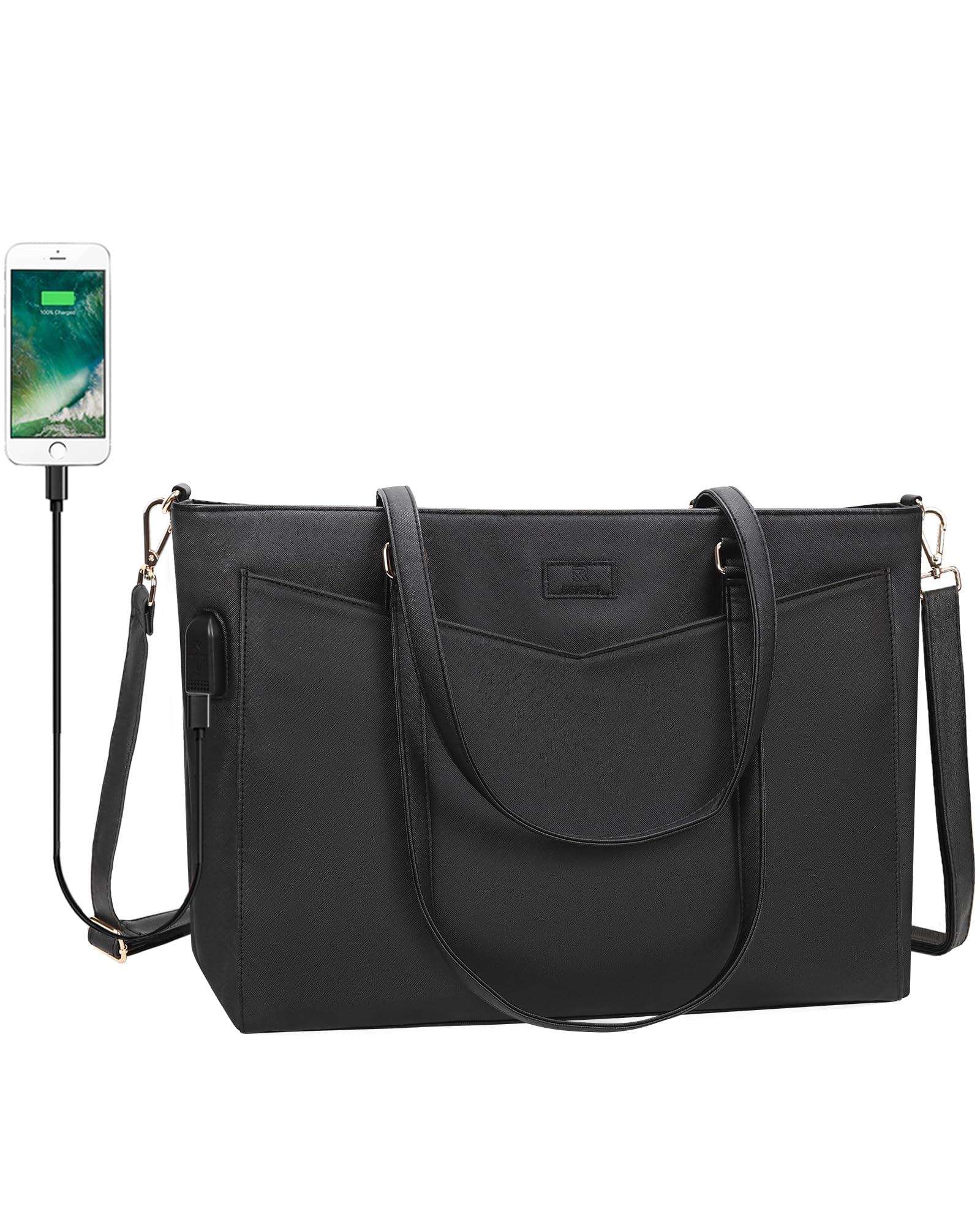 Laptop Tote Bag for Women 17.3 Inch Laptop Bag PU Leather Business Office Work Bag Briefcase with USB Waterproof Computer Tote Bag Large Handbag Satchel Shoulder Bag