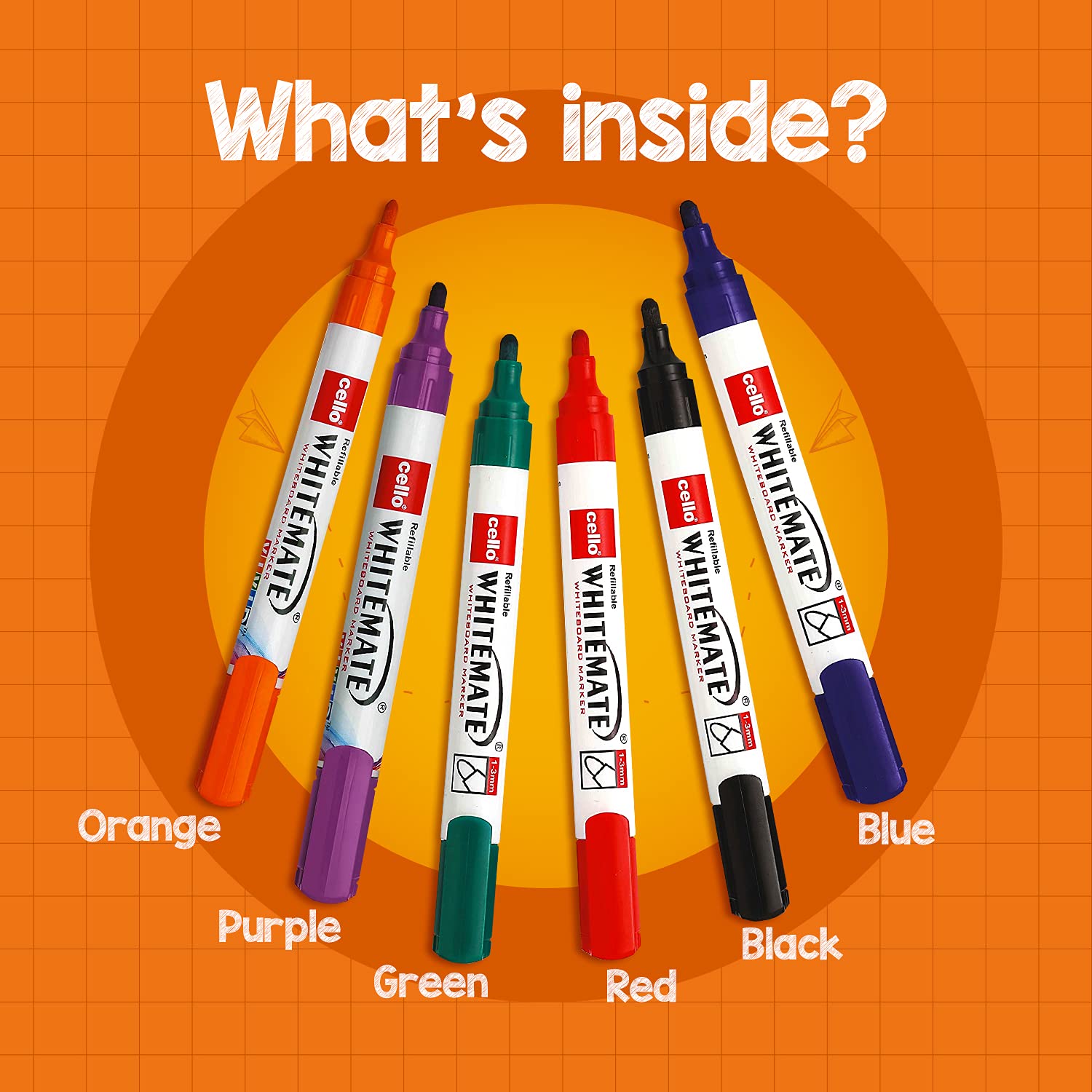 Cello Whitemate Whiteboard Markers Set of 6 Assorted Ink Colours