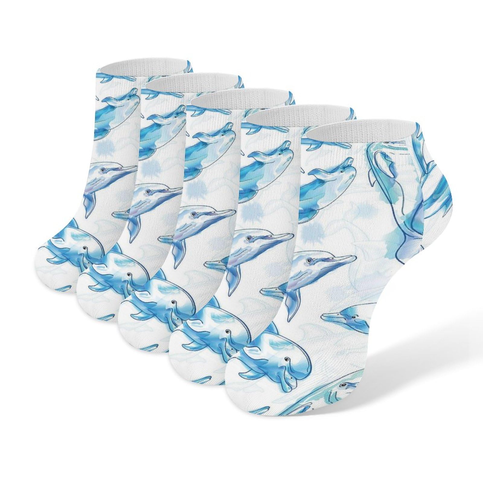 CZZYH Lightweight Comfortable Womens Socks, Watercolor Cute Dolphin Socks (5 Pairs)