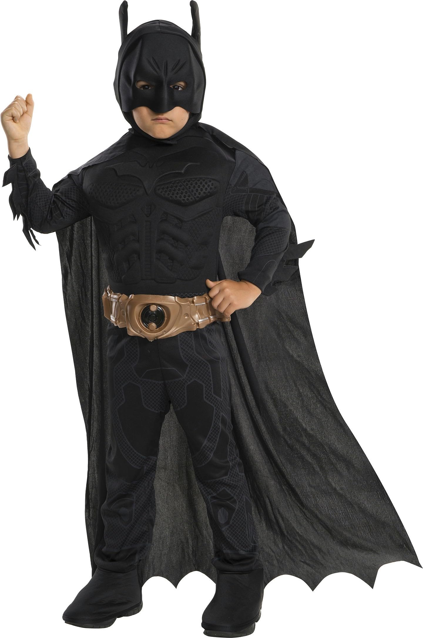 Rubies Offizielles Batman Begins Dark Knight Muskelkostüm für Kinder – Jumpsuit, Umhang, Gürtel & Maske enthalten