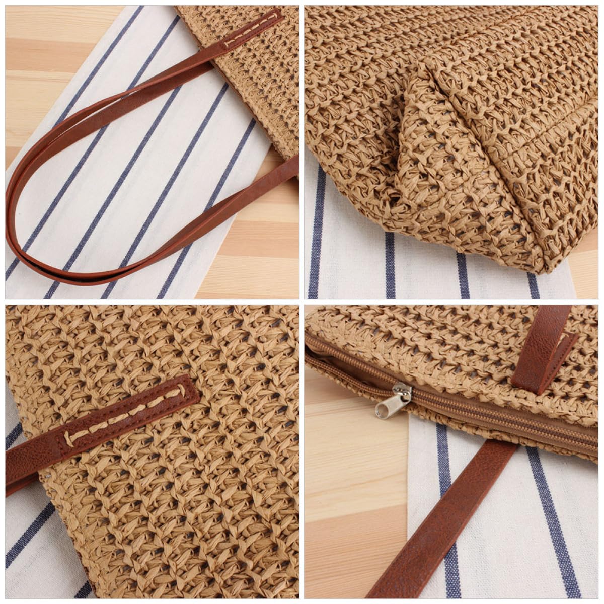 Hohopeti Borsa Tote Estiva Intrecciata in Paglia per Donna Borsa da Spiaggia Capiente e Leggera Casual per Vacanze Escursioni e Uso Quotidiano