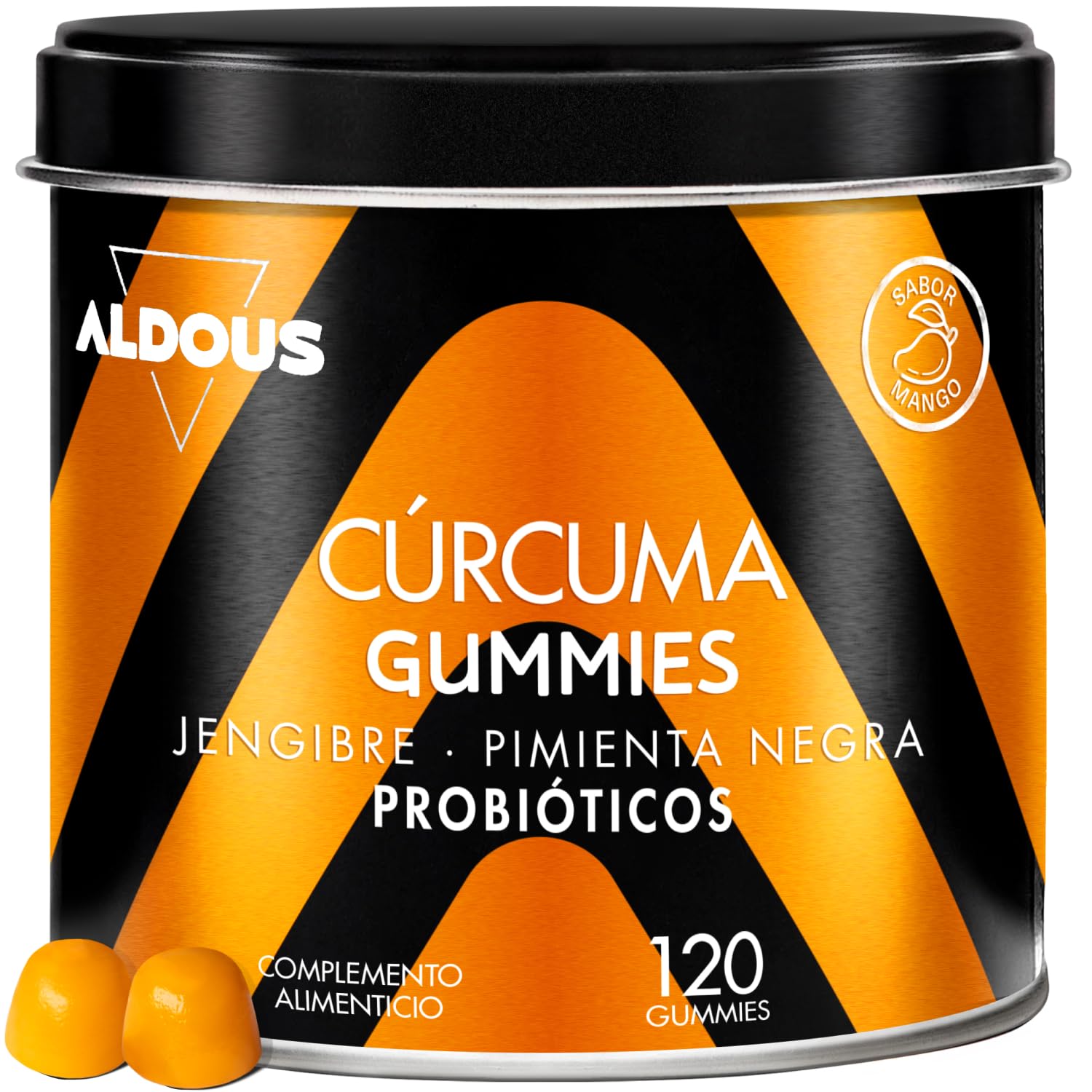 Kurkuma mit Ingwer und Schwarzem Pfeffer + PROBIOTICS - 2500 mg - 120 Gummibärchen - Natuurlijke mango & pittige gembersmaak - Natürliches Antioxidans und Entzündungshemmend - Quelle von Curcumin