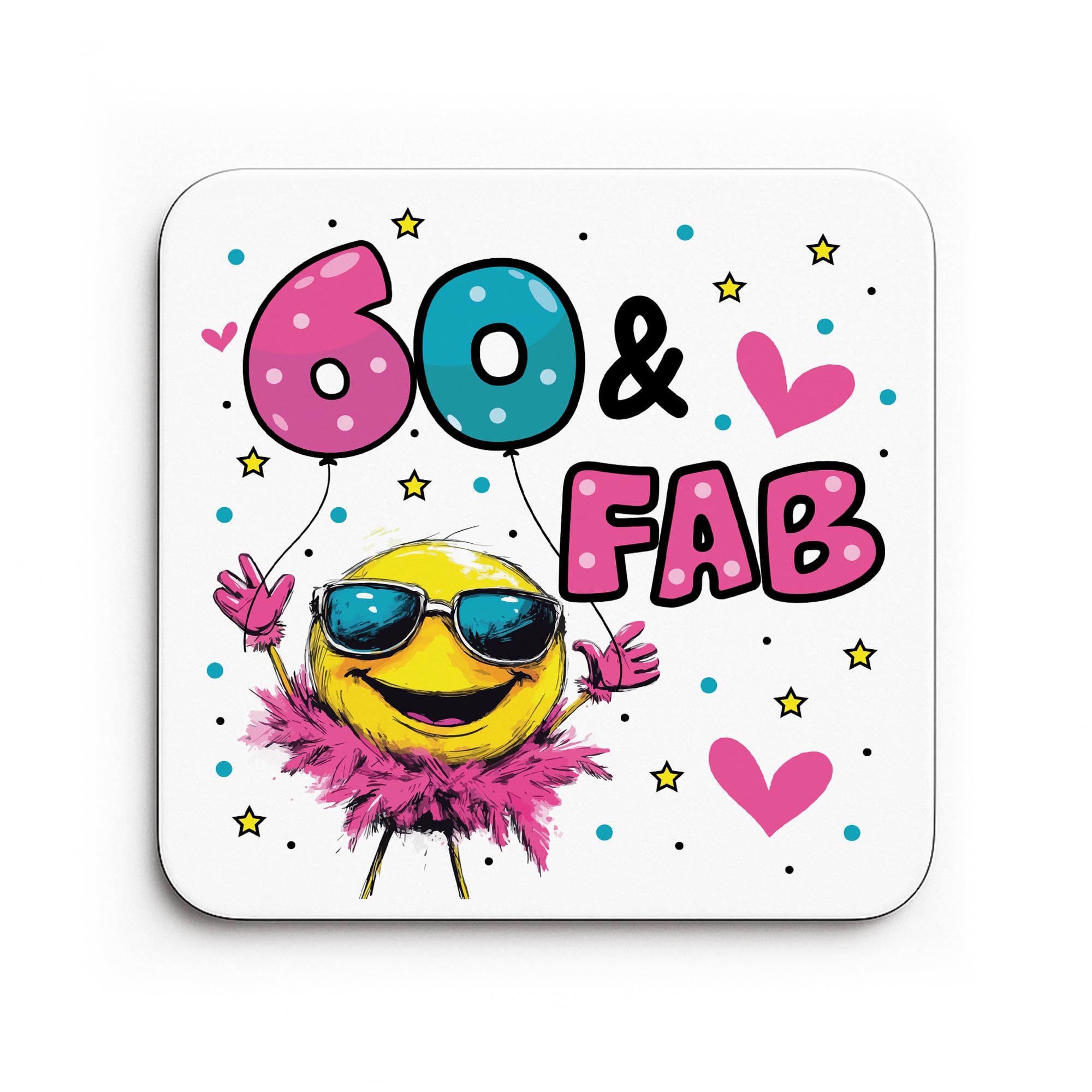 Red Ocean Funny 60th Birthday Gift For Women 60 AND FAB Coaster Gifts For 60th Birthday Mum Nan Sister Auntie Best Friend Decoration Present Women