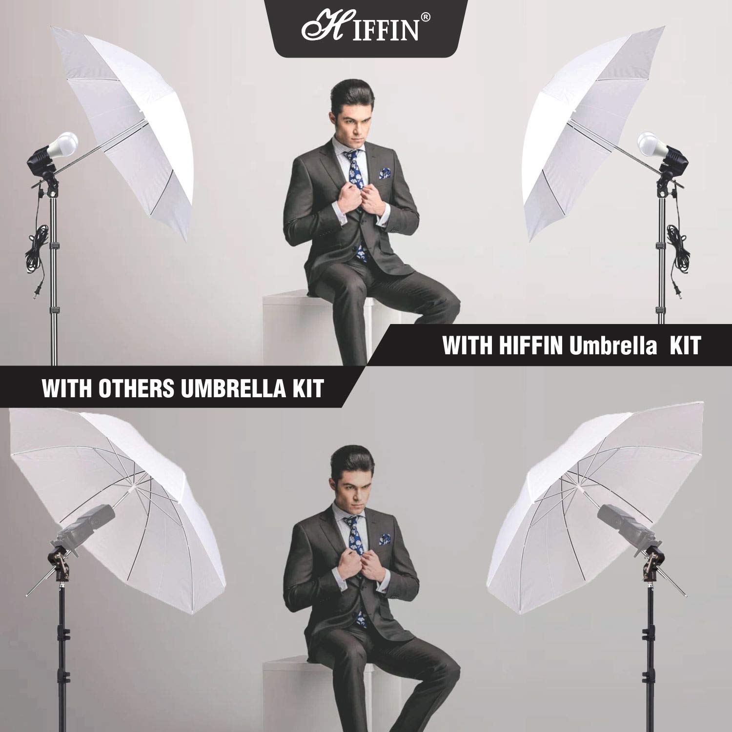 HIFFIN E27 Studio Double Holder KIT - Umbrella + Light Stand 9FT Set of 2 (2 Double Holder, 2 Light Stand, 2 Umbrella, 4 20W LED Bulb) 4