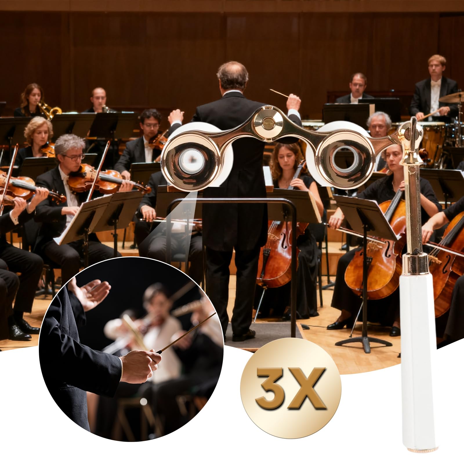 Binocolo da Teatro 3x25 Bianco - Vintage Portatile con Manico e Catena, per Opera, Concerti e Regali