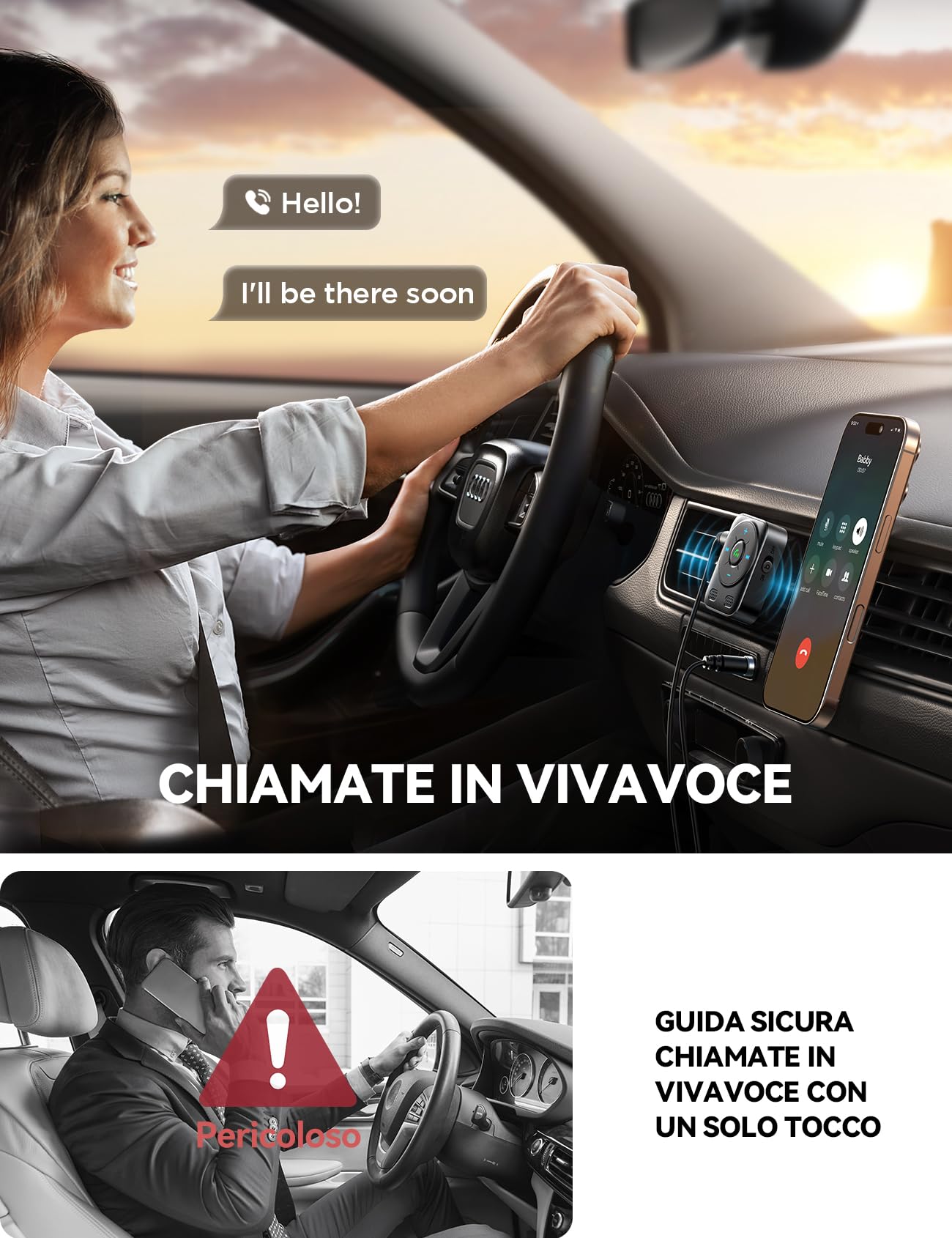 2025 JOYROOM Bluetooth 5.4 Auto, Ricevitore Aux 【Basso E Hifi Stereo】 Vivavoce Bluetooth Per Auto con Indicatore LED, Aux con 16 Ore di Riproduzione